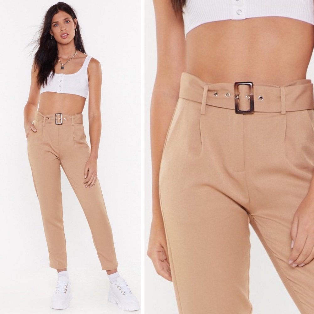 Nasty Gal Tan Belted Trousers